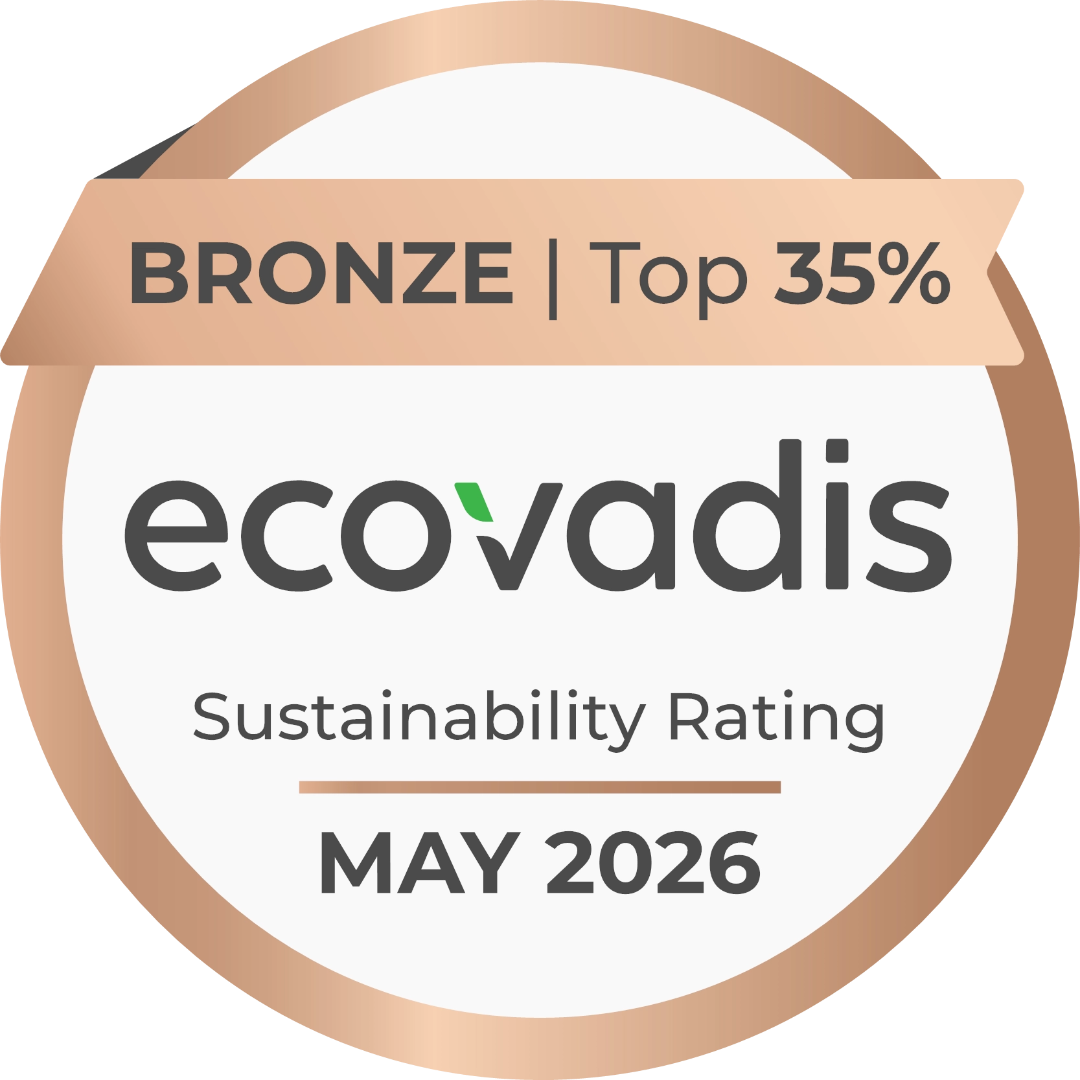 Ecovadis sustainability rating badge for bronze top 35% as of May 2025.
